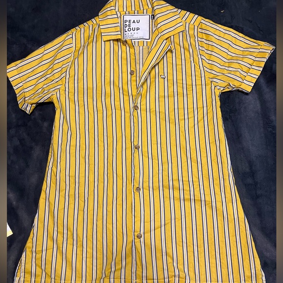 Peau de Loup Yellow Striped Short Sleeve Button Down - Picture 7 of 7